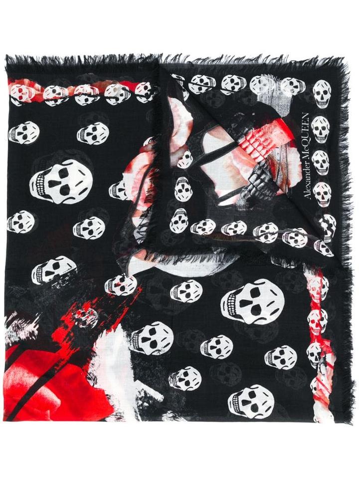 Alexander Mcqueen Skull-print Logo Scarf - Black
