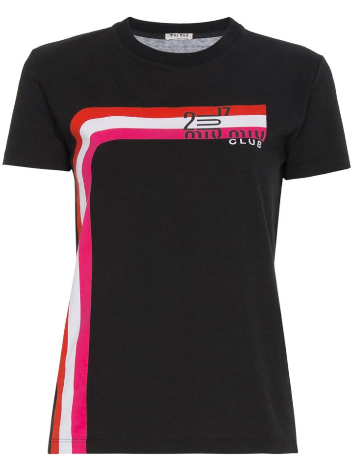 Miu Miu Club Print Short Sleeve T Shirt - Black