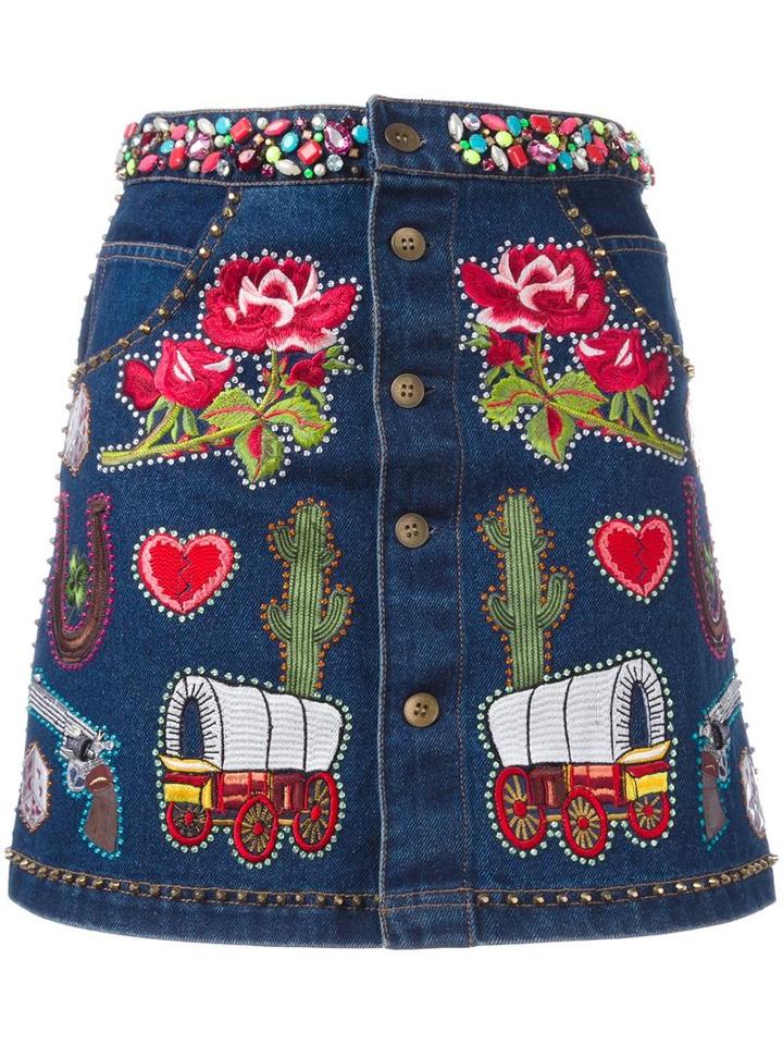 Manish Arora Embellished A-line Skirt, Women's, Size: Xs, Blue, Cotton/polyester