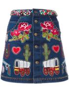 Manish Arora Embellished A-line Skirt, Women's, Size: Xs, Blue, Cotton/polyester