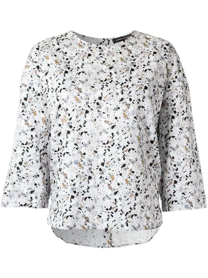 Andrea Marques All-over Print Blouse, Women's, Size: 40, White, Cotton