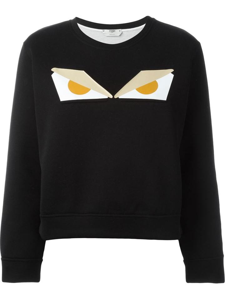 Fendi Bag Bugs Sweatshirt, Women's, Size: 42, Black, Cotton/polyamide