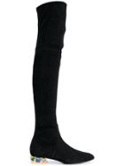 Casadei Embellished Heel Tall Boots - Black