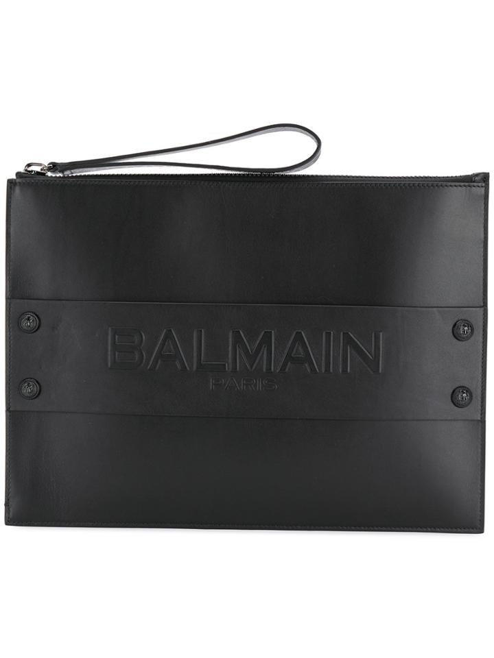 Balmain Logo Zipped Clutch - Black