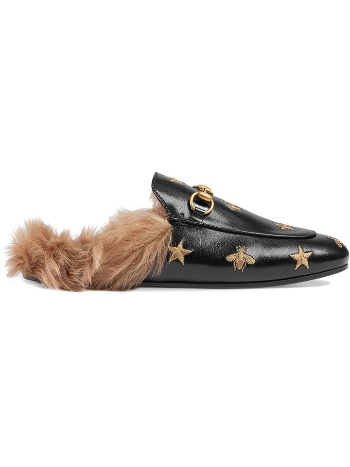 Gucci Princetown Embroidered Leather Mules - Black