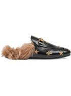 Gucci Princetown Embroidered Leather Mules - Black