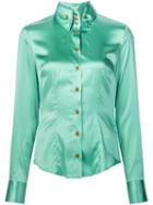 Vivienne Westwood High Button Down Shirt, Women's, Size: 40, Green, Silk/spandex/elastane