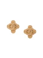 Chanel Vintage Baroque Embossed Logo Earrings - Metallic