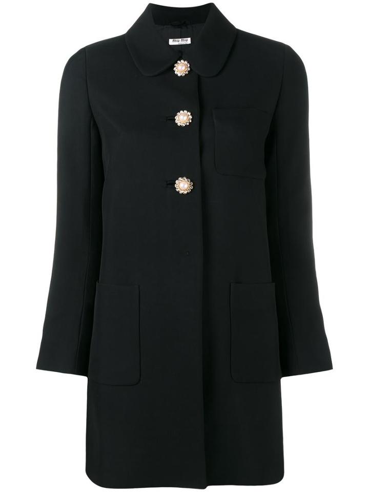 Miu Miu Flower Embellished Coat, Women's, Size: 40, Black, Viscose/metal/glass