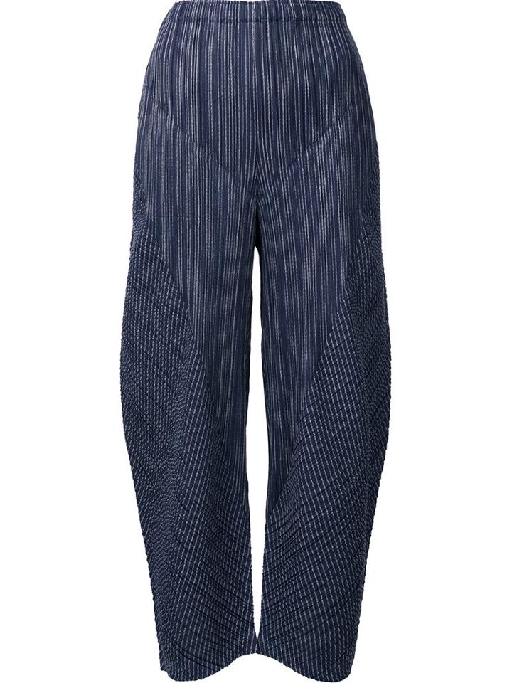 Pleats Please By Issey Miyake Curved Leg Trousers, Women's, Size: 3, Blue, Polyester