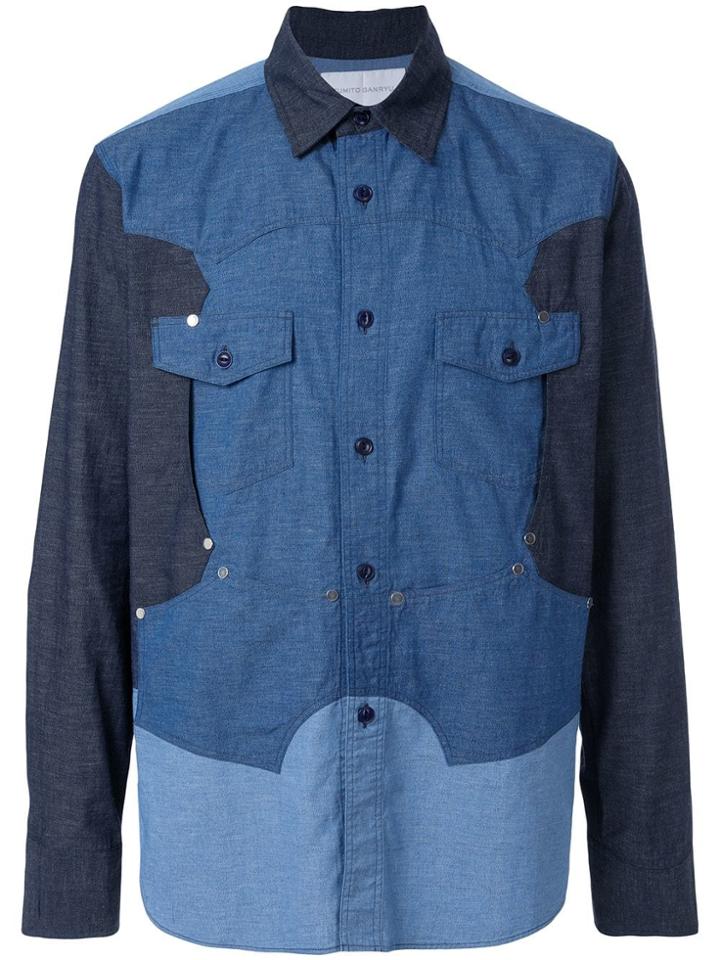 Fumito Ganryu Colour Block Shirt - Blue