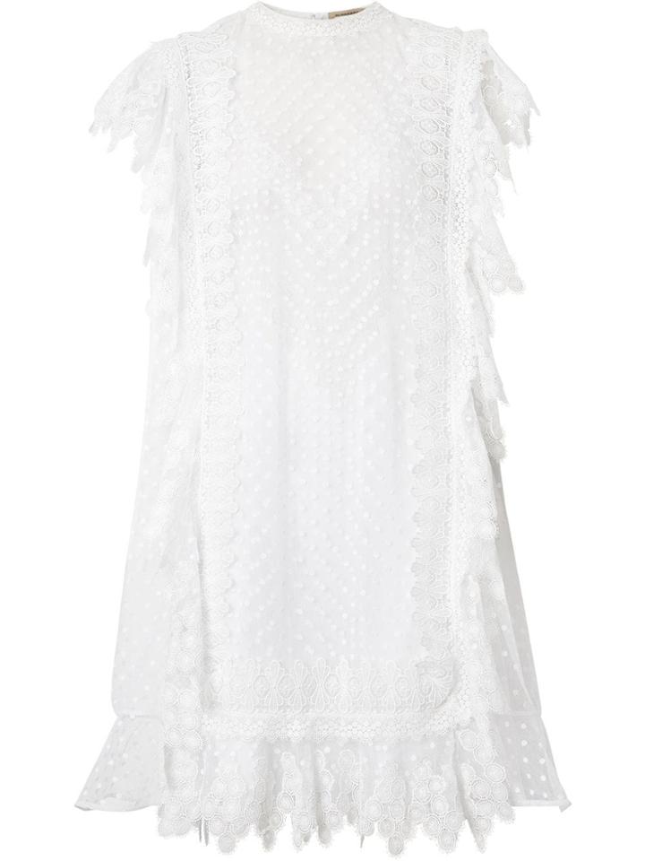 Burberry Scalloped Lace And Polka-dot Tulle Dress - White