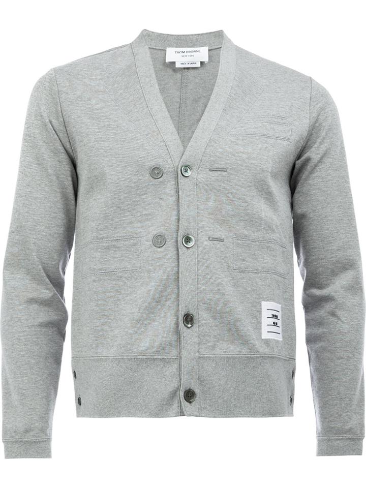 Thom Browne V-neck Embroidered Cardigan - Grey
