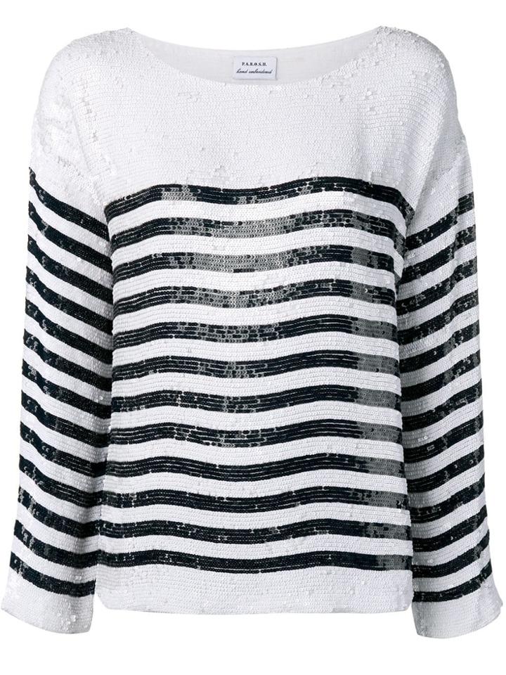 P.a.r.o.s.h. Striped Sequin Top - White
