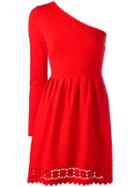 Fendi Geometric Lace One Shoulder Dress, Women's, Size: 40, Red, Polyester/viscose