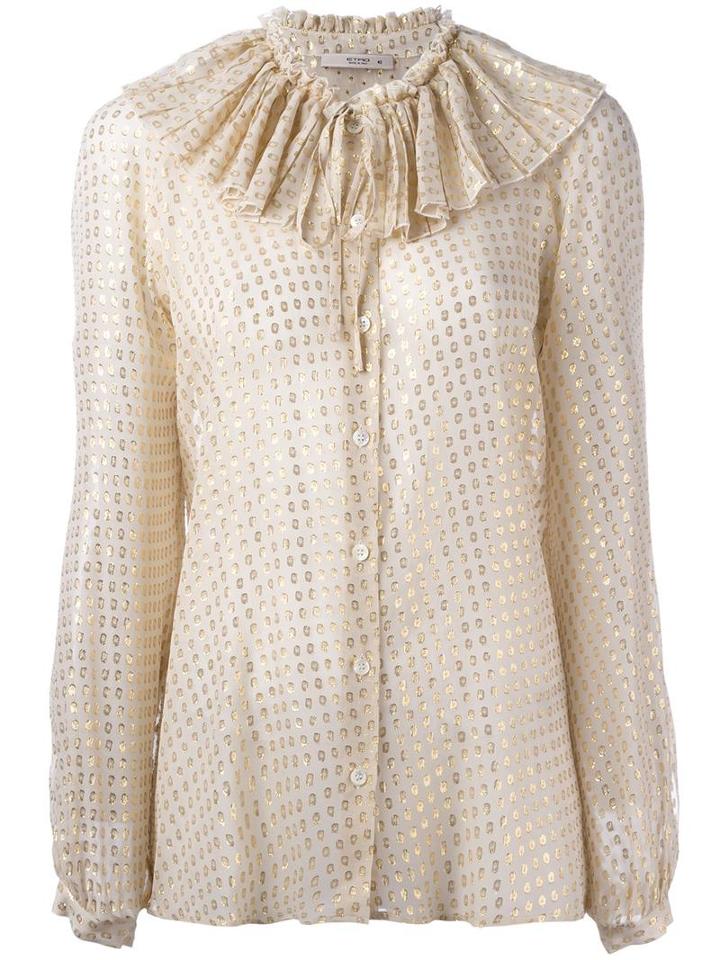 Etro Ruffled Neck Shirt, Women's, Size: 42, Nude/neutrals, Metallized Polyester/silk