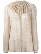 Etro Ruffled Neck Shirt, Women's, Size: 42, Nude/neutrals, Metallized Polyester/silk