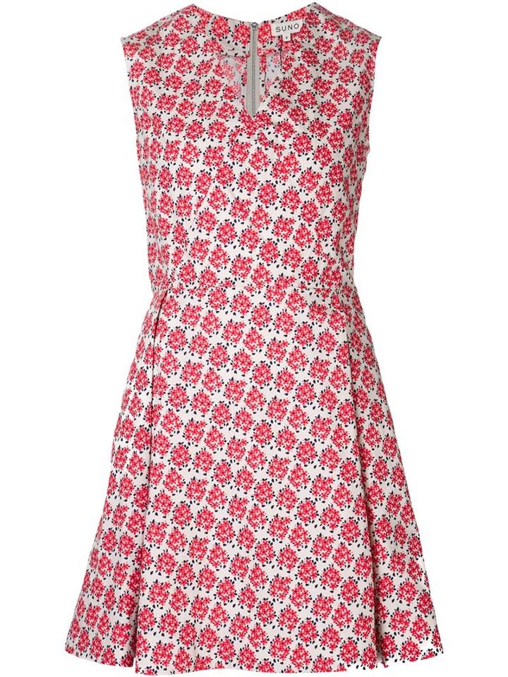 Suno Flared Floral Dress, Women's, Size: 6, Red, Cotton
