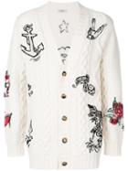Valentino - Tattoo Embroidered Cable Knit Cardigan - Men - Polyamide/mohair/virgin Wool - M, Nude/neutrals, Polyamide/mohair/virgin Wool