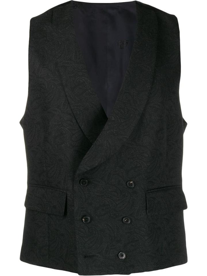 Gabriele Pasini Double-breasted Brocade Waistcoat - Black