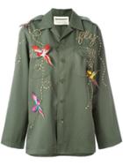 Night Market Bird Embroidered Jacket, Size: Medium, Green, Cotton/polyester/glass/metal