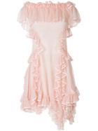 Alexander Mcqueen Strapless Draped Ruffle Fitted Dress - Pink & Purple