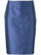 Armani Collezioni Metallic Pencil Skirt, Women's, Size: 44, Blue, Cotton/silk/polyester/spandex/elastane