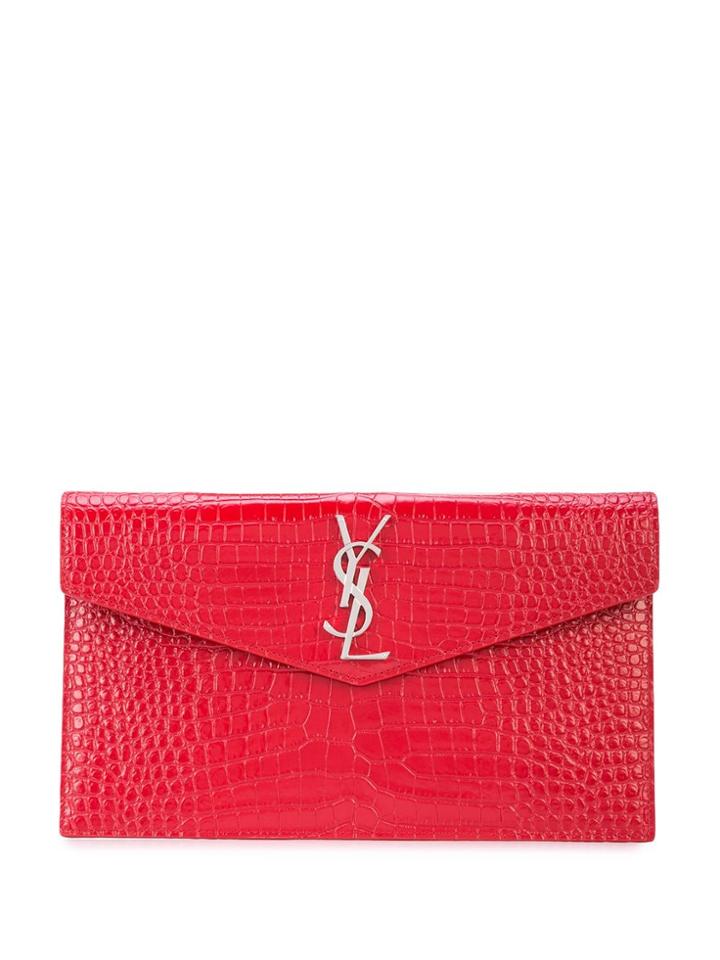 Saint Laurent Croc Embossed Clutch Bag - Red