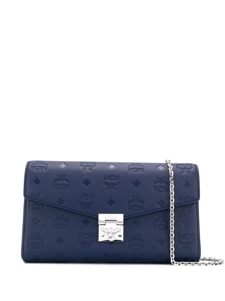 Mcm Logo Embossed Crossbody Bag - Blue