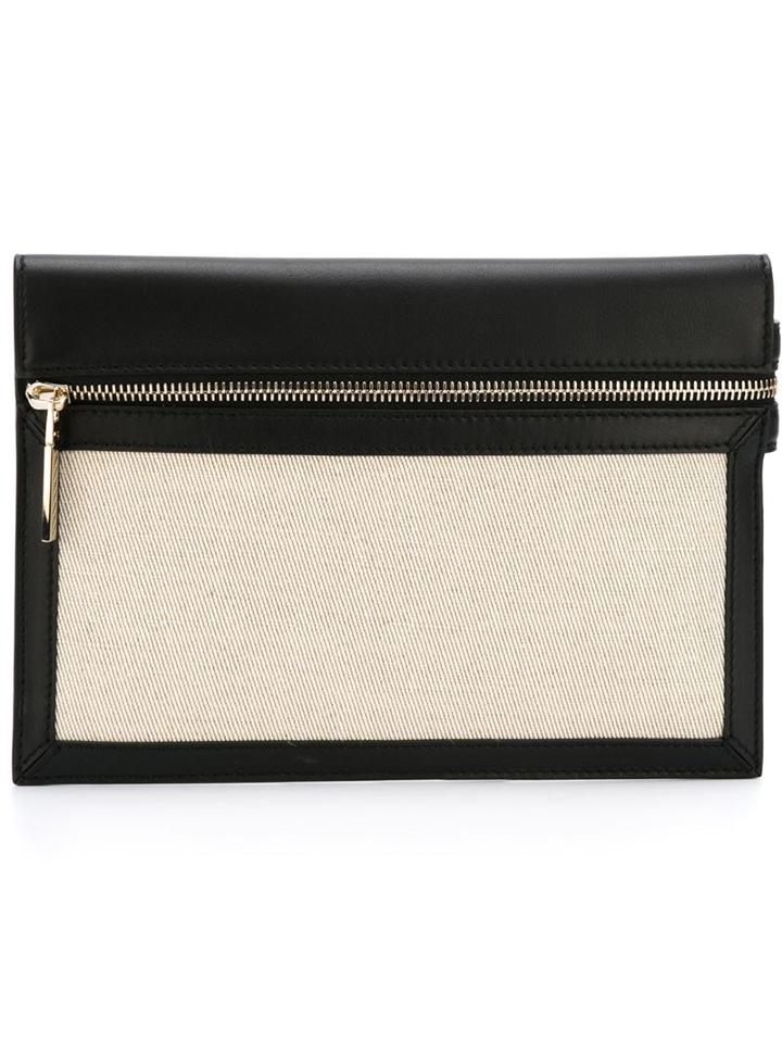 Victoria Beckham Front Zip Clutch, Women's, Black, Calf Leather/cotton