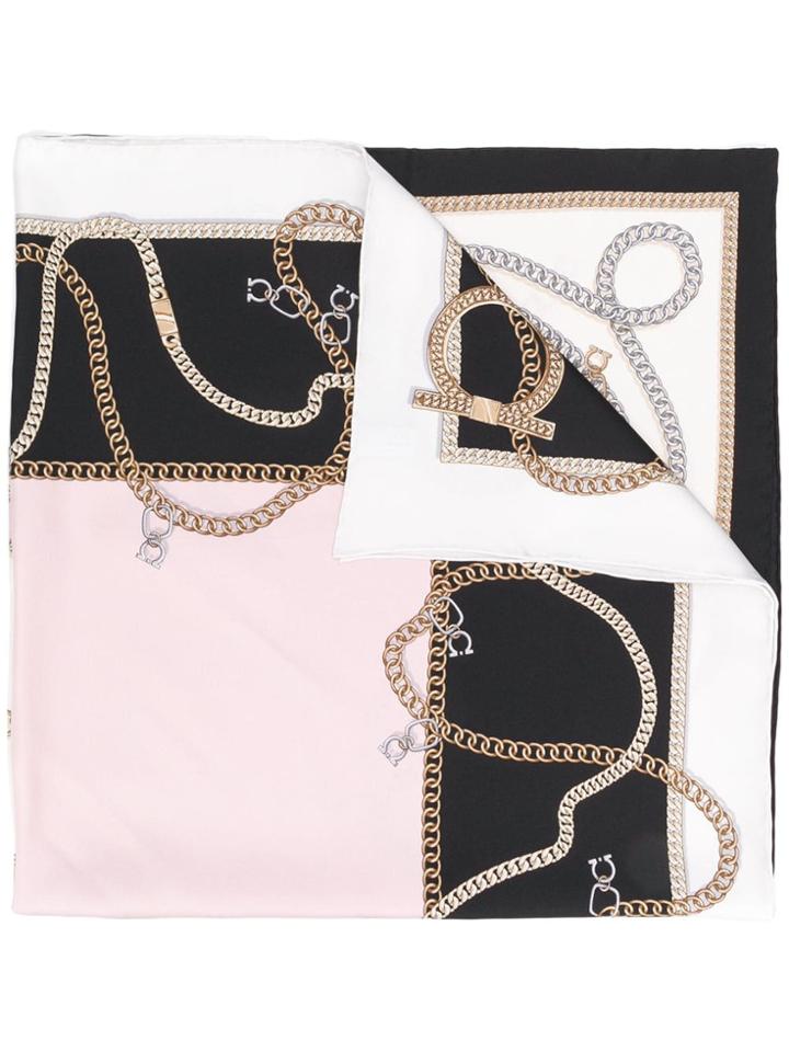 Salvatore Ferragamo Chain Print Silk Scarf - White