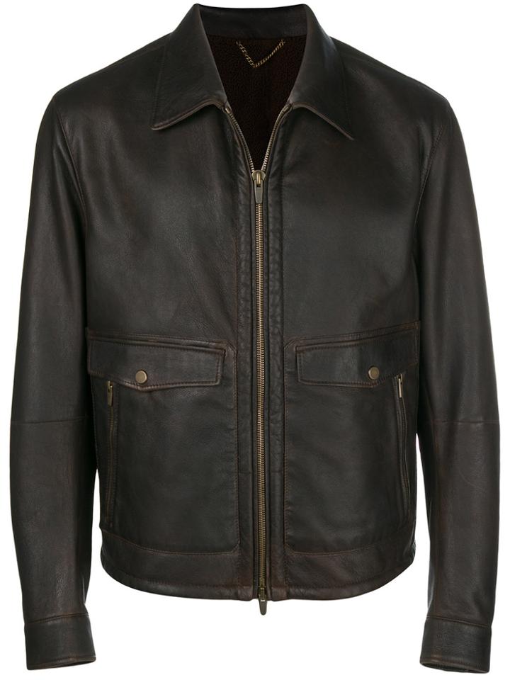 Ajmone Classic Leather Jacket - Brown