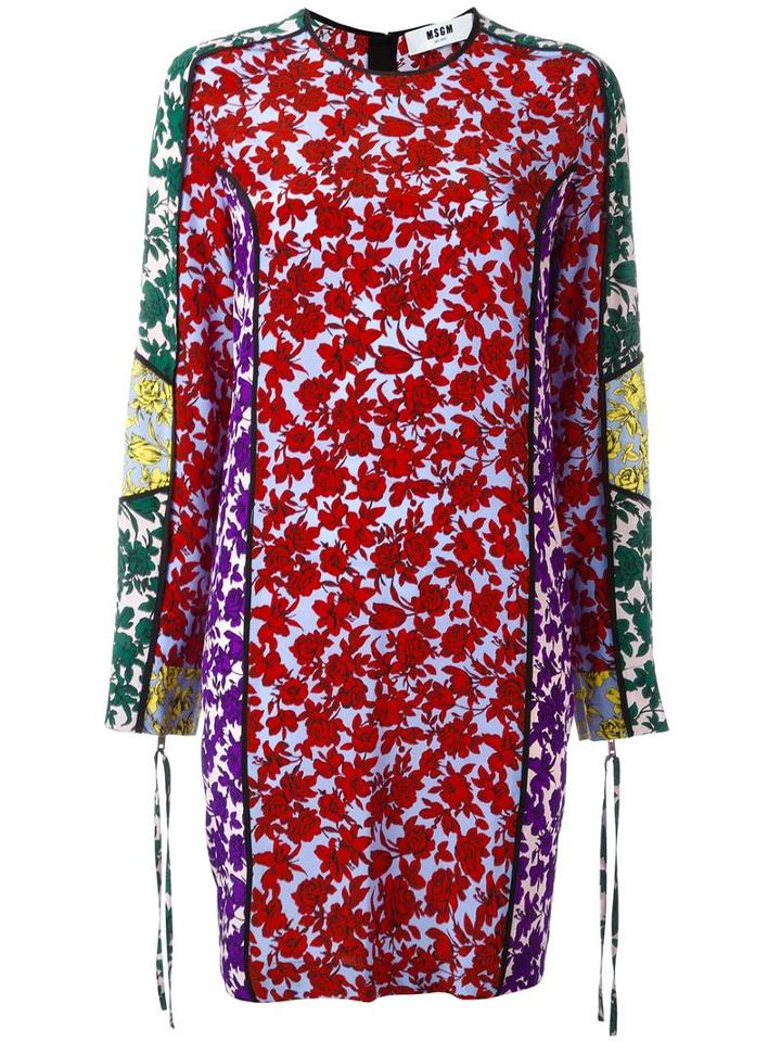 Msgm Floral Print Shift Dress, Women's, Size: 48, Red, Silk