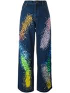 Ashish Sequinned Wide Leg Jeans, Women's, Size: M, Blue, Cotton
