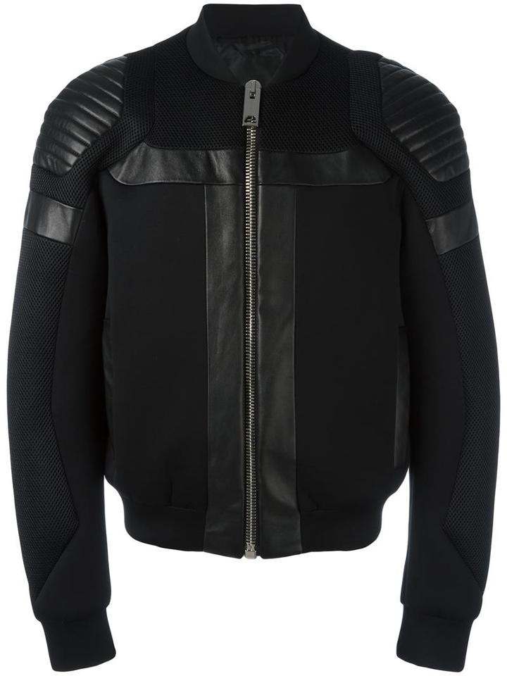 Les Hommes Panelled Bomber Jacket, Men's, Size: 46, Black, Viscose/polyester/cotton/leather