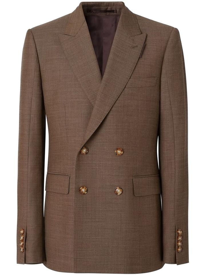 Burberry English Fit Sharkskin Wool Double-breasted Jacket - Brown