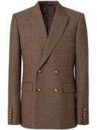 Burberry English Fit Sharkskin Wool Double-breasted Jacket - Brown