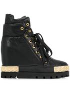 Casadei Concealed Wedge Sneaker Boots - Black