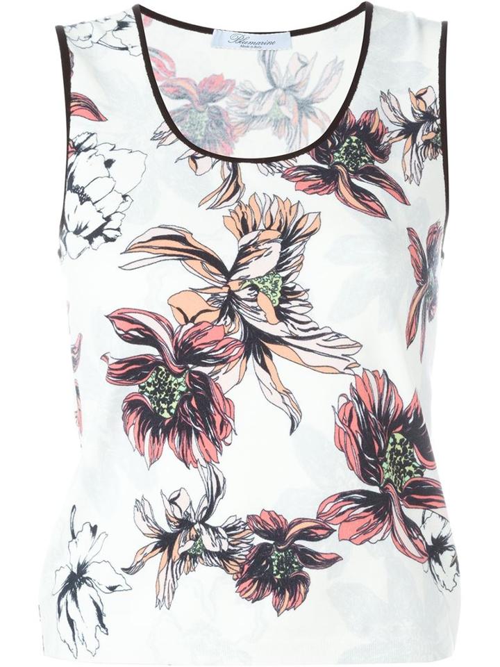 Blumarine Floral Print Tank Top, Women's, Size: 50, White, Spandex/elastane/viscose