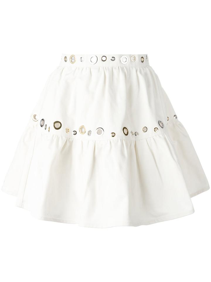Kenzo Eyelet Denim Skirt, Size: 38, White, Cotton/polyester