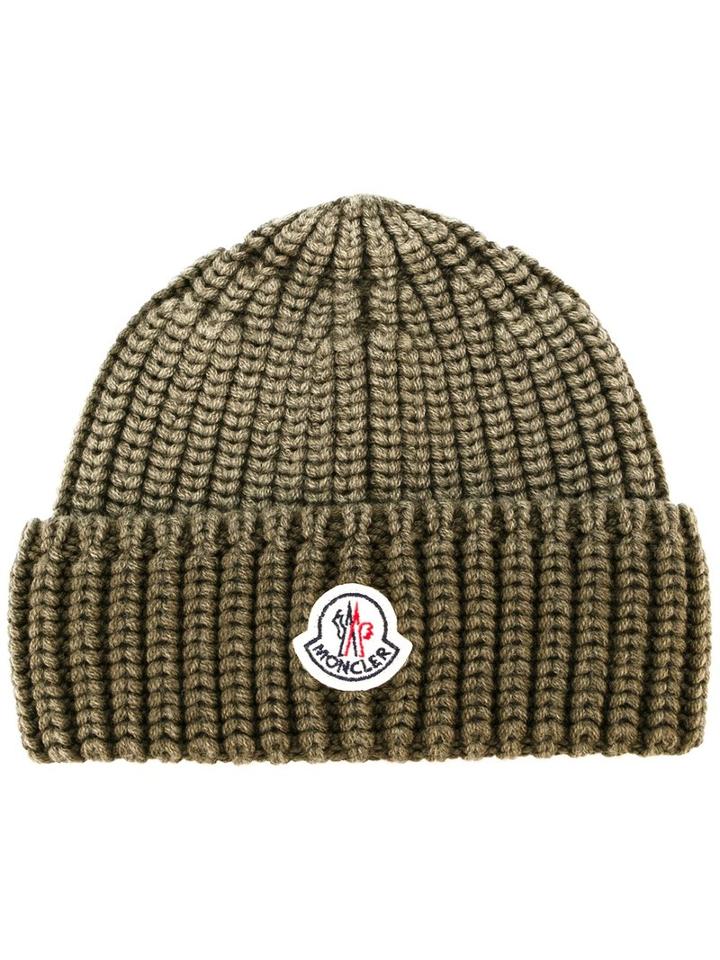 Moncler - Ribbed Beanie Hat - Men - Virgin Wool - One Size, Green, Virgin Wool