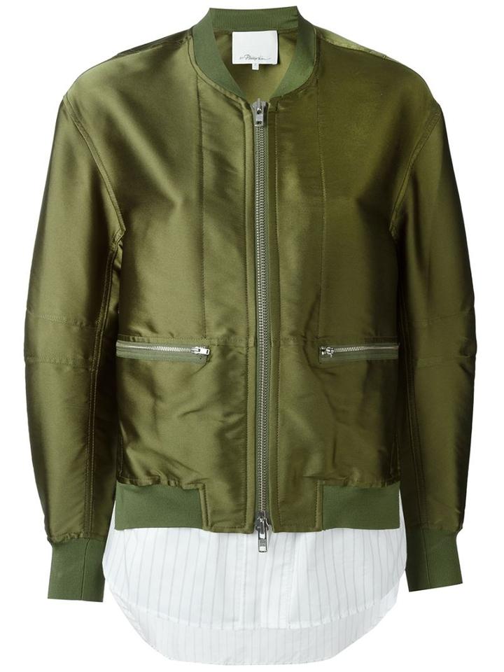 3.1 Phillip Lim Shirt Tail Bomber Jacket, Women's, Size: 4, Green, Silk/polyester/viscose/spandex/elastane
