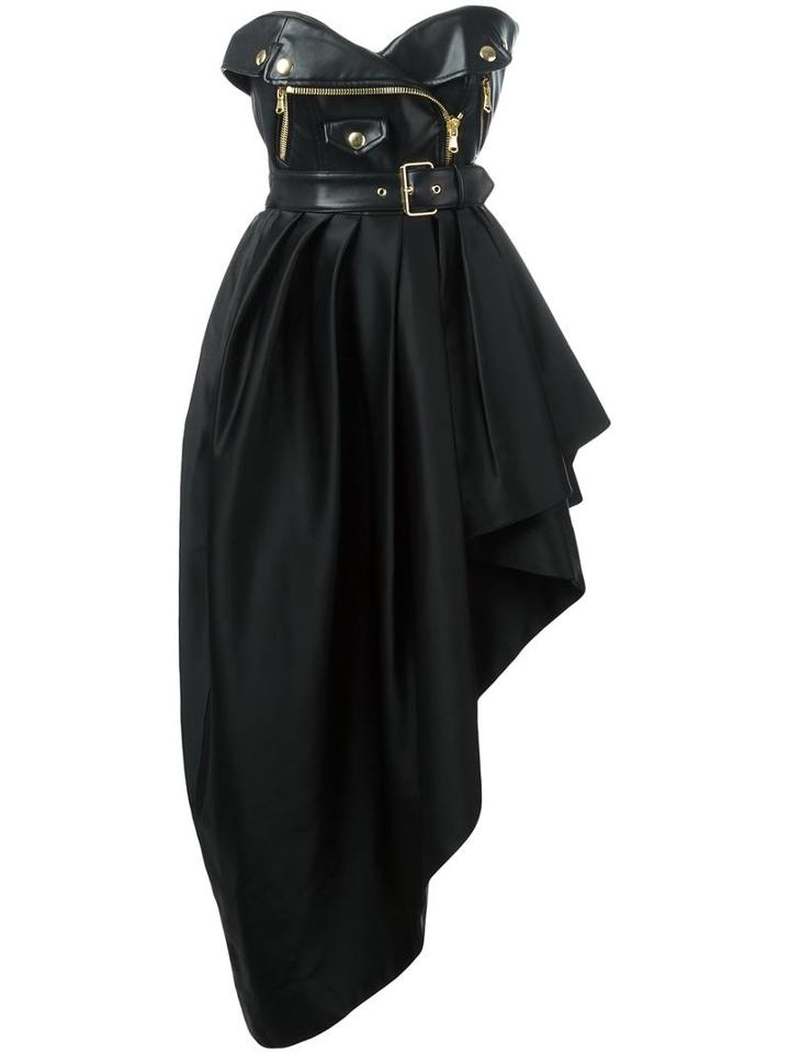 Moschino Asymmetric Biker Strapless Dress, Women's, Size: 40, Black, Rayon/polyamide/polyester/polyester
