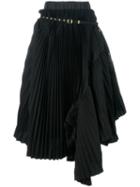Sacai Pleated Asymmetric Skirt, Women's, Size: 2, Black, Cotton/polyester/cupro