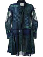 Sacai Scarf Print Tie Neck Dress, Women's, Size: 2, Blue, Polyester/cotton