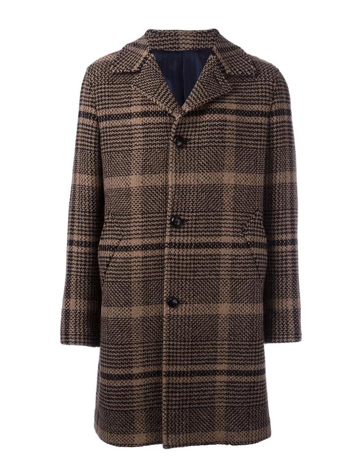 Mp Massimo Piombo Textured Checked Coat, Men's, Size: 48, Brown, Other Fibers/wool/polyamide/cupro