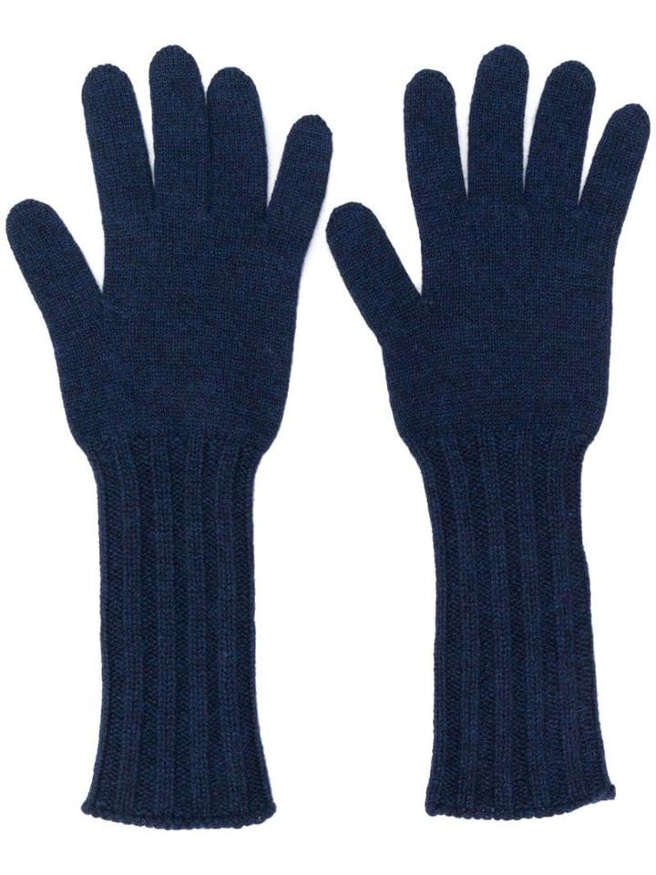 Pringle Of Scotland Ribbed Scottish Gloves - Blue
