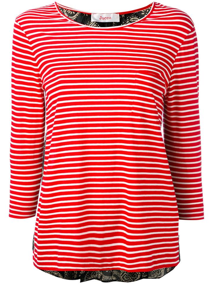 Jucca - Three-quarters Sleeve Striped T-shirt - Women - Cotton - M, Red, Cotton
