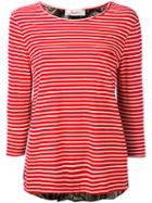 Jucca - Three-quarters Sleeve Striped T-shirt - Women - Cotton - M, Red, Cotton