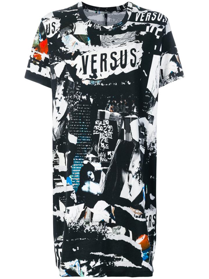 Versus Longline Printed T-shirt - Black